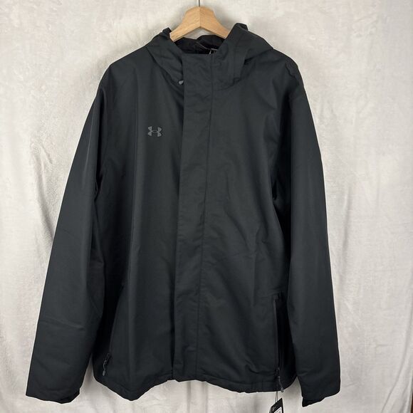 Under Armour Waterproof Windproof Breathable 369254 Lined Rain Jacket Black 2XLT - Picture 1 of 9